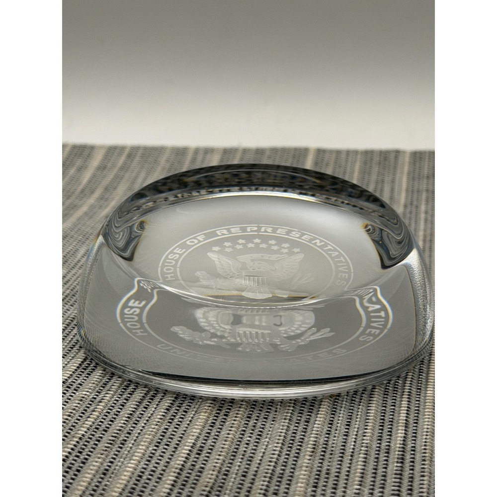 US House of Representatives Glass Paperweight Etched Great Seal 3.5 Inch Clear - Picture 4 of 13